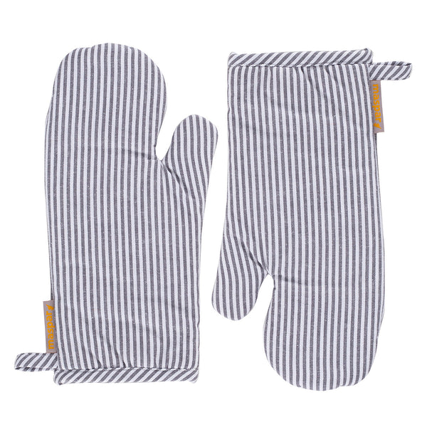 Maspar Printed Ticking Stripe 2 PC Oven Mitt Set Black