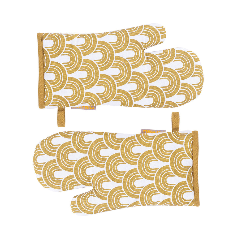 Deco dawn 100% Cotton Fabric Gold 2PC Oven Mitt Set