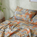 Whimsy Nature Brush Strokes Digital Printed 100% Cotton Rust Bedsheet with Pillow Case