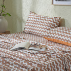 Whimsy Nature Twisty Melange Digital Printed 100% Cotton Rust Bedsheet with Pillow Case