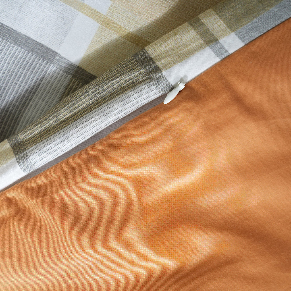 Whimsy Nature Vivid Plaid Woven 100% Cotton Rust Duvet Cover with Pillow Case