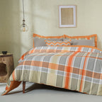 Whimsy Nature Vivid Plaid Woven 100% Cotton Rust 8pcs Duvet Cover Set