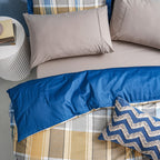 Whimsy Nature Vivid Plaid Woven 100% Cotton Blue 8pcs Duvet Cover Set