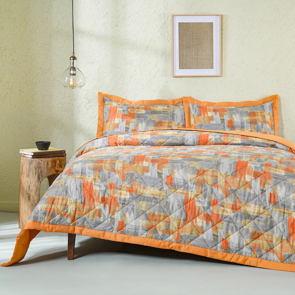 Whimsy Nature Brush Strokes 300GSM Quilt/Quilted Bed Cover Rust