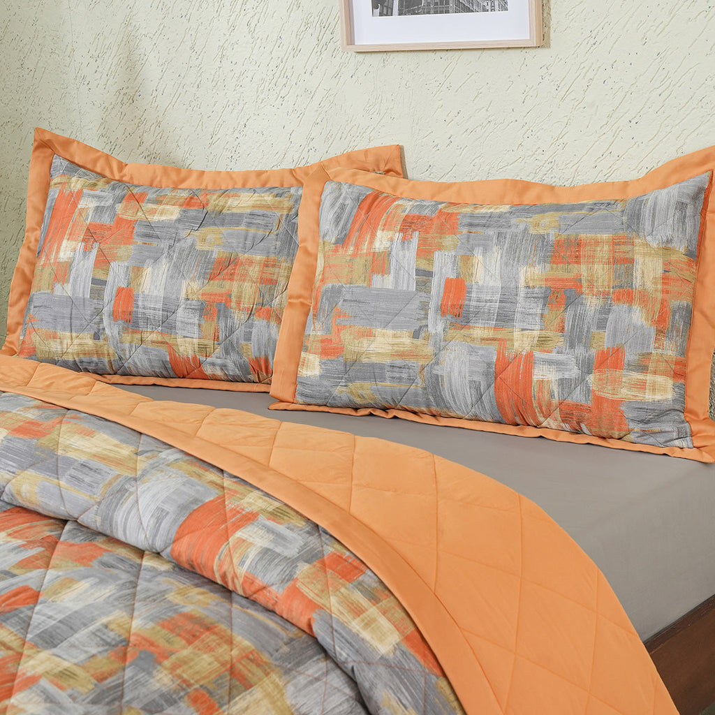 Whimsy Nature Brush Strokes 300GSM Quilt/Quilted Bed Cover Rust