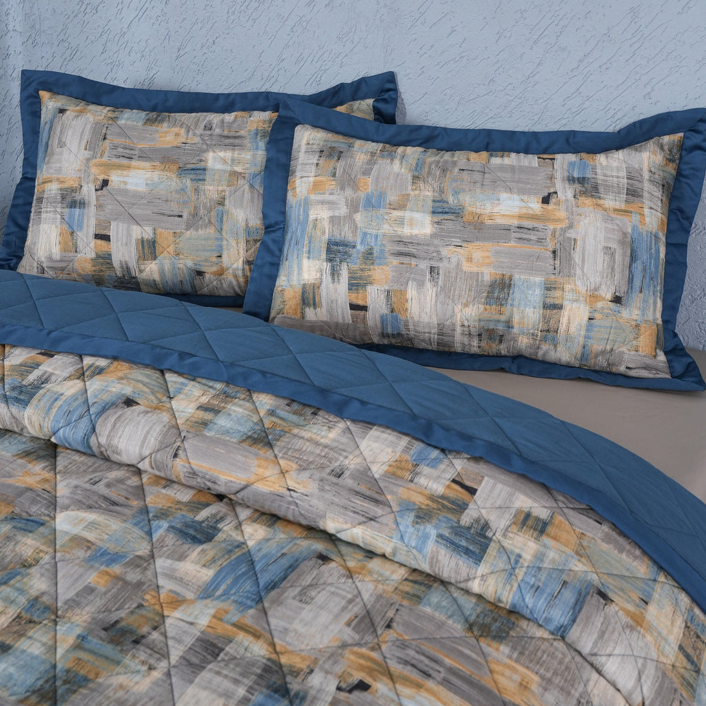 Whimsy Nature Brush Strokes 300GSM Quilt/Quilted Bed Cover Blue
