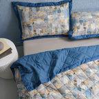 Whimsy Nature Brush Strokes 300GSM Quilt/Quilted Bed Cover Blue