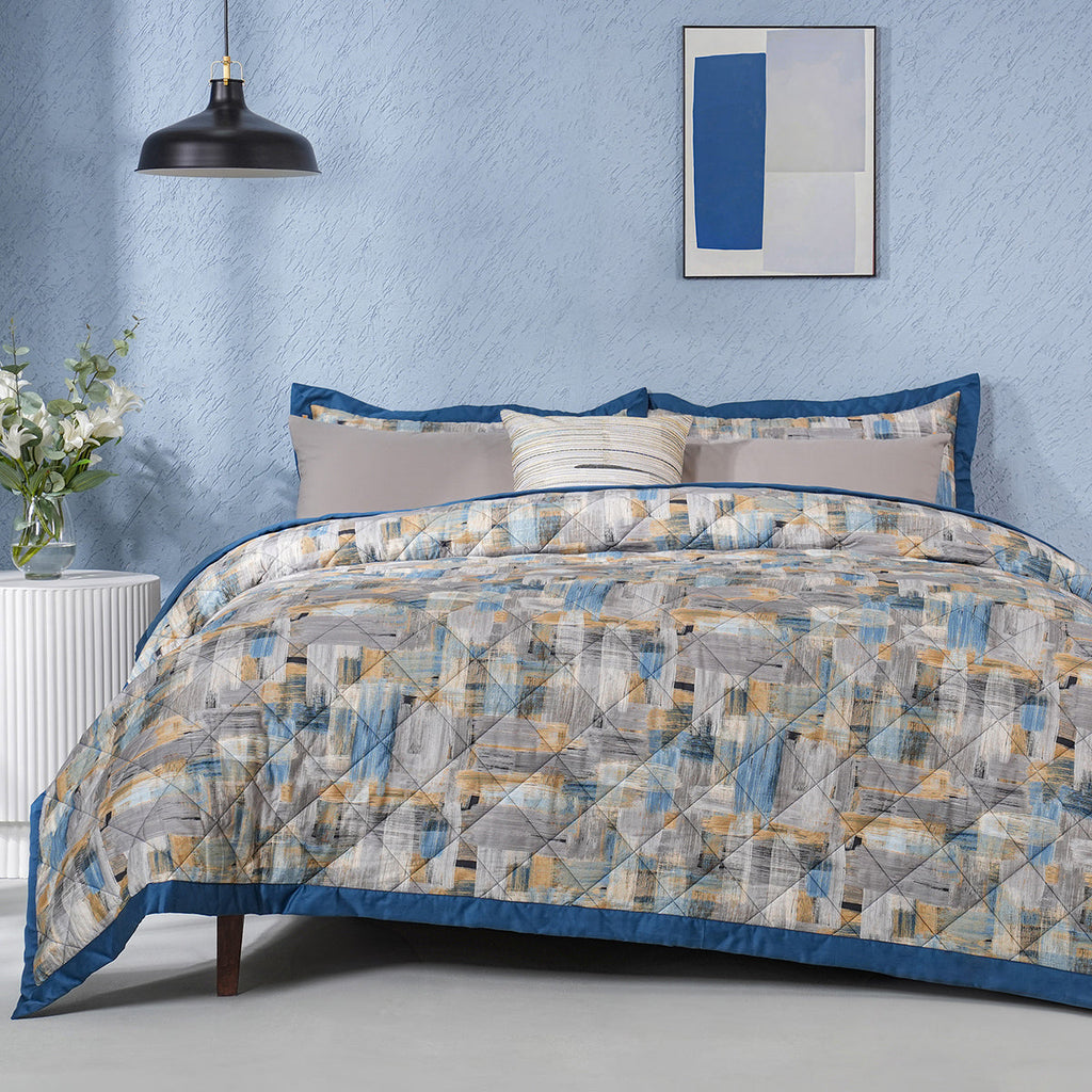 Whimsy Nature Brush Strokes Blue 8pcs Quilt/Quilted Bed Cover