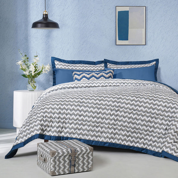 Whimsy Nature Twisty Melange Blue 8pcs Quilt/Quilted Bed Cover