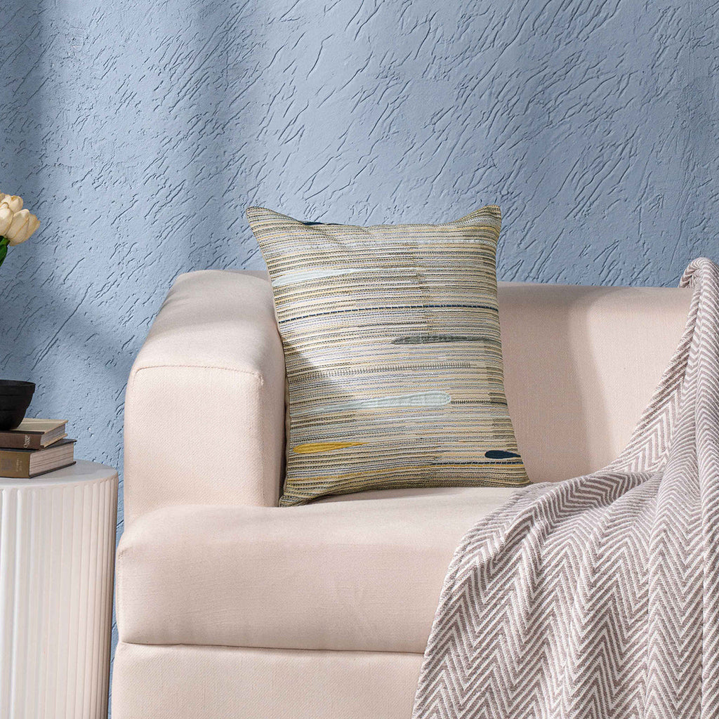 Whimsy Nature Milgrain Woven/Digital Printed 100% Cotton Blue Cushion Cover