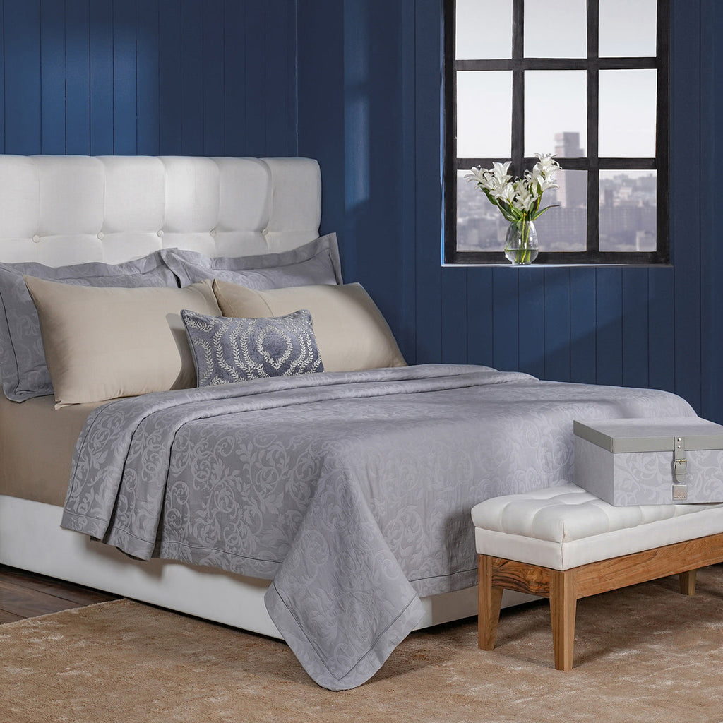 Classical Impression Curly Scroll 100% Cotton 8pcs Bed Cover Set Grey
