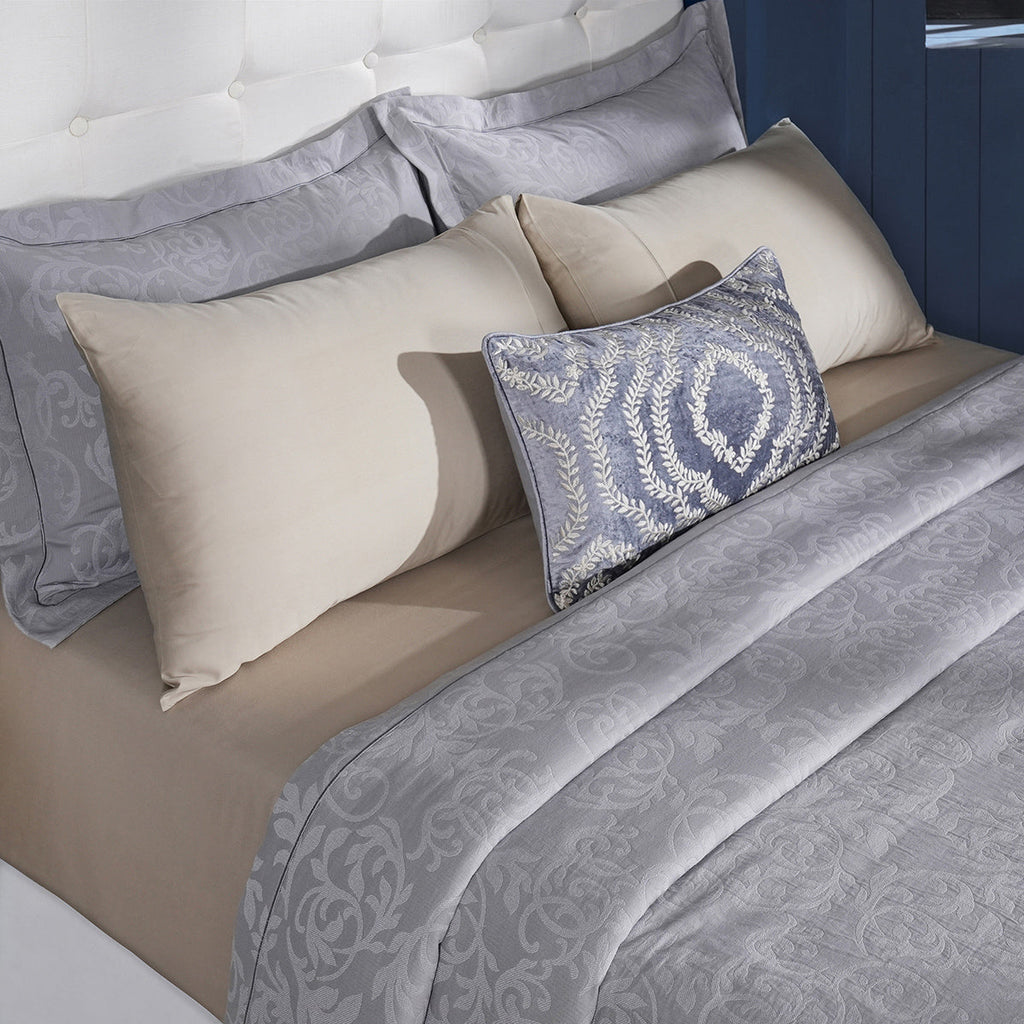 Classical Impression Curly Scroll 100% Cotton 8pcs Bed Cover Set Grey