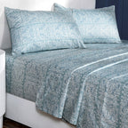 Classical Impression Folkloric 100% Cotton Bedsheet with Pillow Case Blue