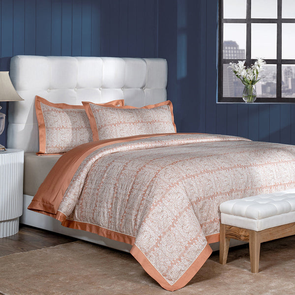 Classical Impression Folkloric 100% Cotton Duvet Cover with Pillow Case Rust