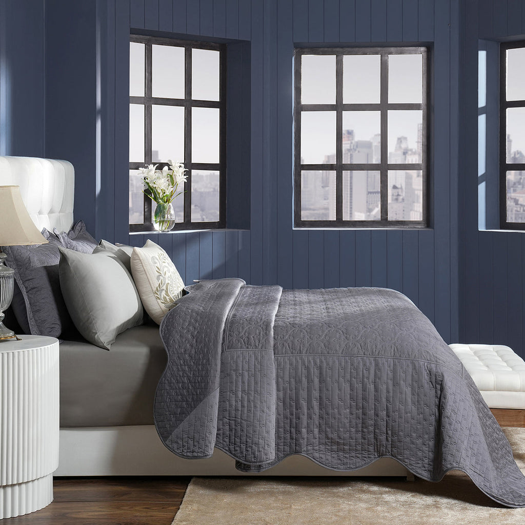 Classical Impression Swirling 100% Cotton 8pcs Quilt/Qulited Bed Cover Set Grey