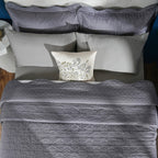 Classical Impression Swirling 100% Cotton 8pcs Quilt/Qulited Bed Cover Set Grey