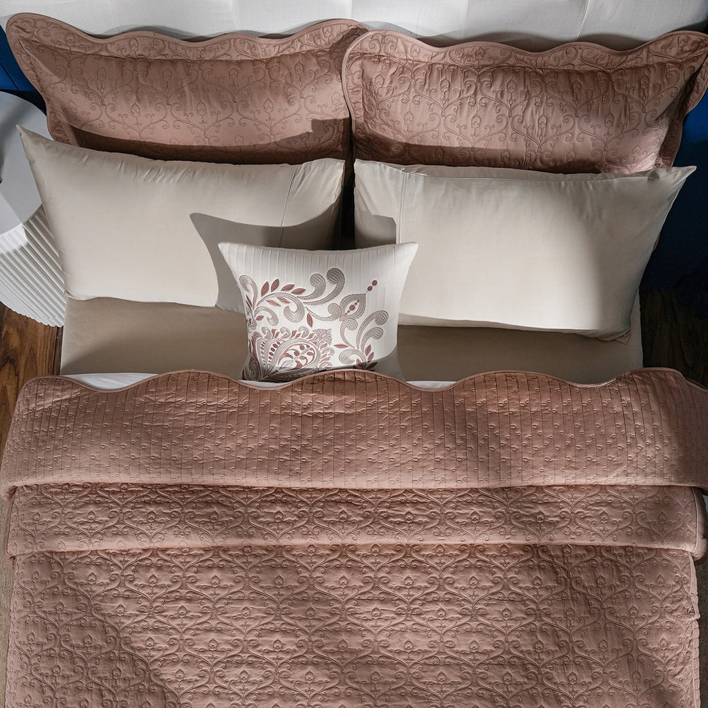 Classical Impression Swirling 100% Cotton 8pcs Quilt/Qulited Bed Cover Set Brown