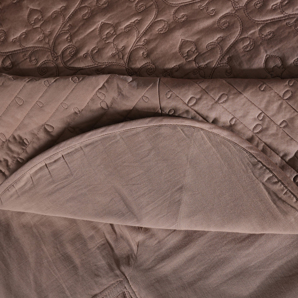Classical Impression Swirling 100% Cotton 8pcs Quilt/Qulited Bed Cover Set Brown