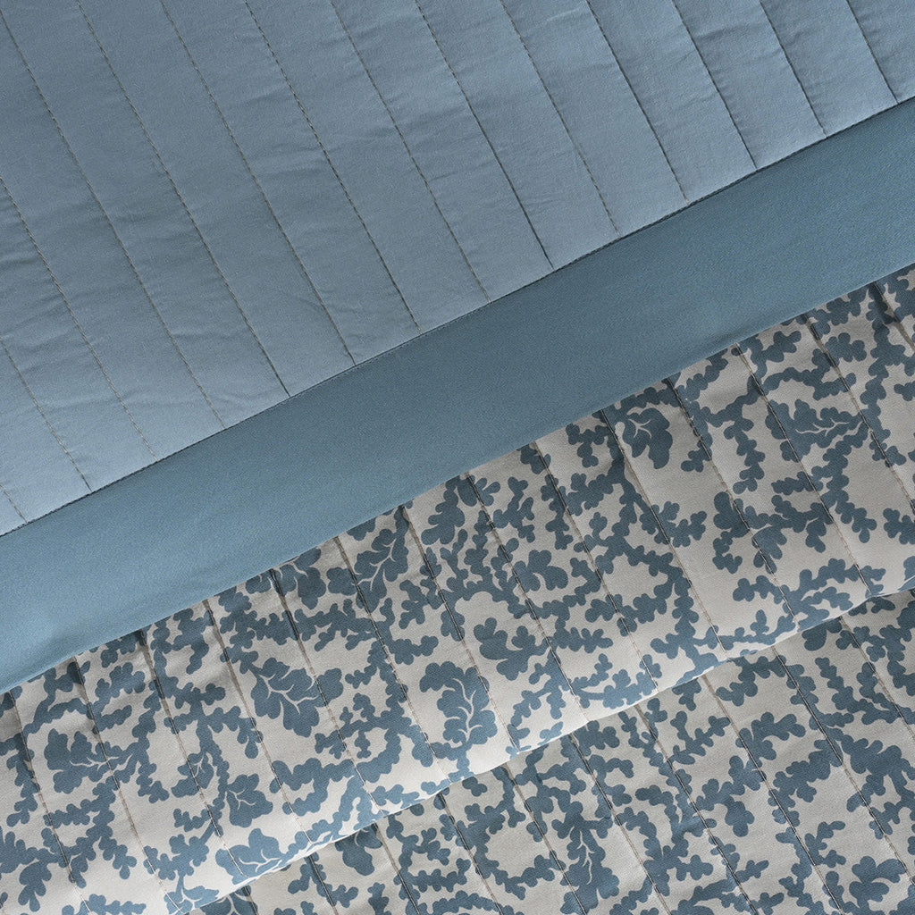 Classical Impression Ornamental 100% Cotton 8pcs Quilt/Qulited Bed Cover Set Blue