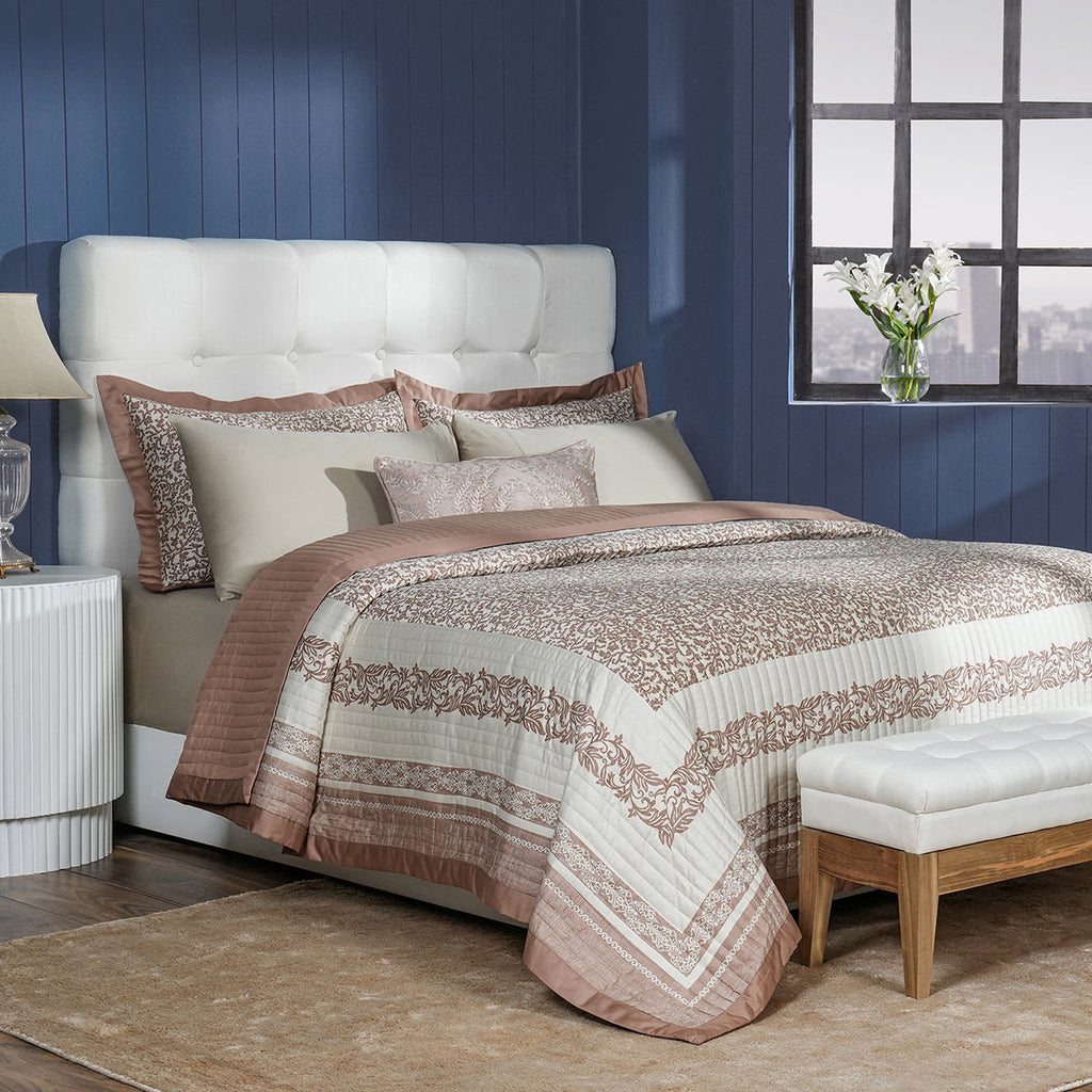 Classical Impression Ornamental 100% Cotton 8pcs Quilt/Qulited Bed Cover Set Brown