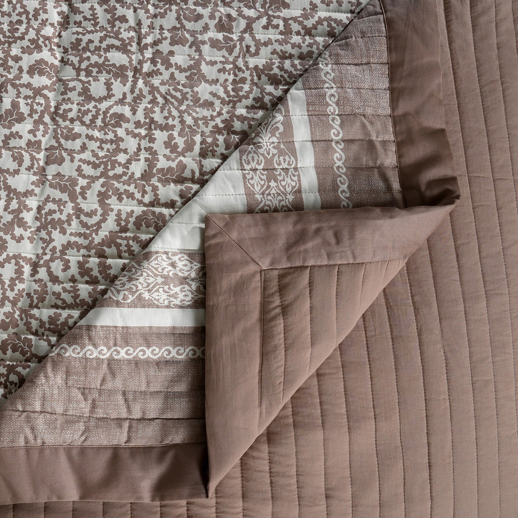 Classical Impression Ornamental 100% Cotton 8pcs Quilt/Qulited Bed Cover Set Brown