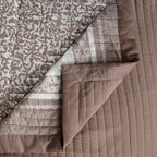 Classical Impression Ornamental 100% Cotton 8pcs Quilt/Qulited Bed Cover Set Brown