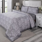 PBS Vintage Chic Dawson 100% Cotton Duvet Cover With Pillow Case Grey