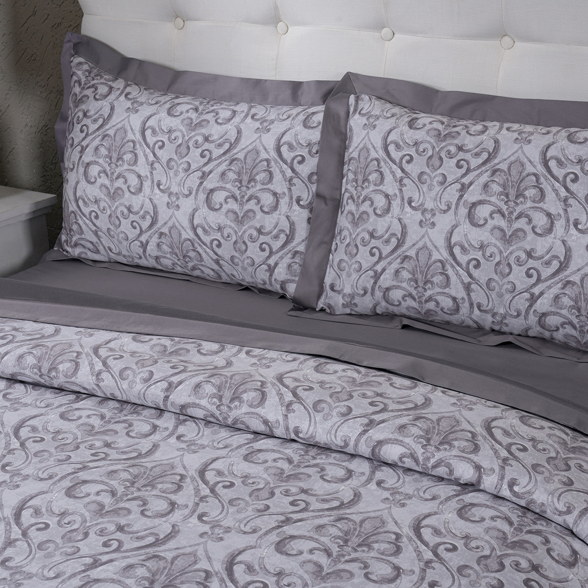 PBS Vintage Chic Dawson 100% Cotton Duvet Cover With Pillow Case Grey