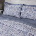 PBS Vintage Chic Dawson 100% Cotton Duvet Cover With Pillow Case Blue