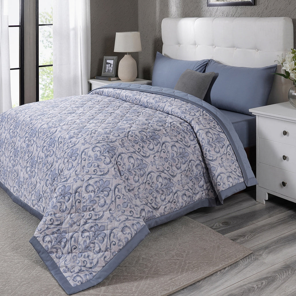 PBS Vintage Chic Dawson 6 Pcs Quilt Set /Quilted Bed Cover Blue