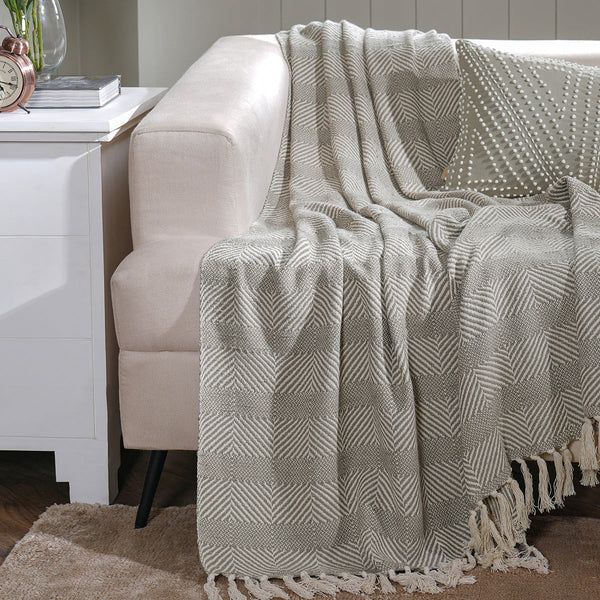 Rurban Elegance Fine Bone 100% Cotton 1PC Throw Grey