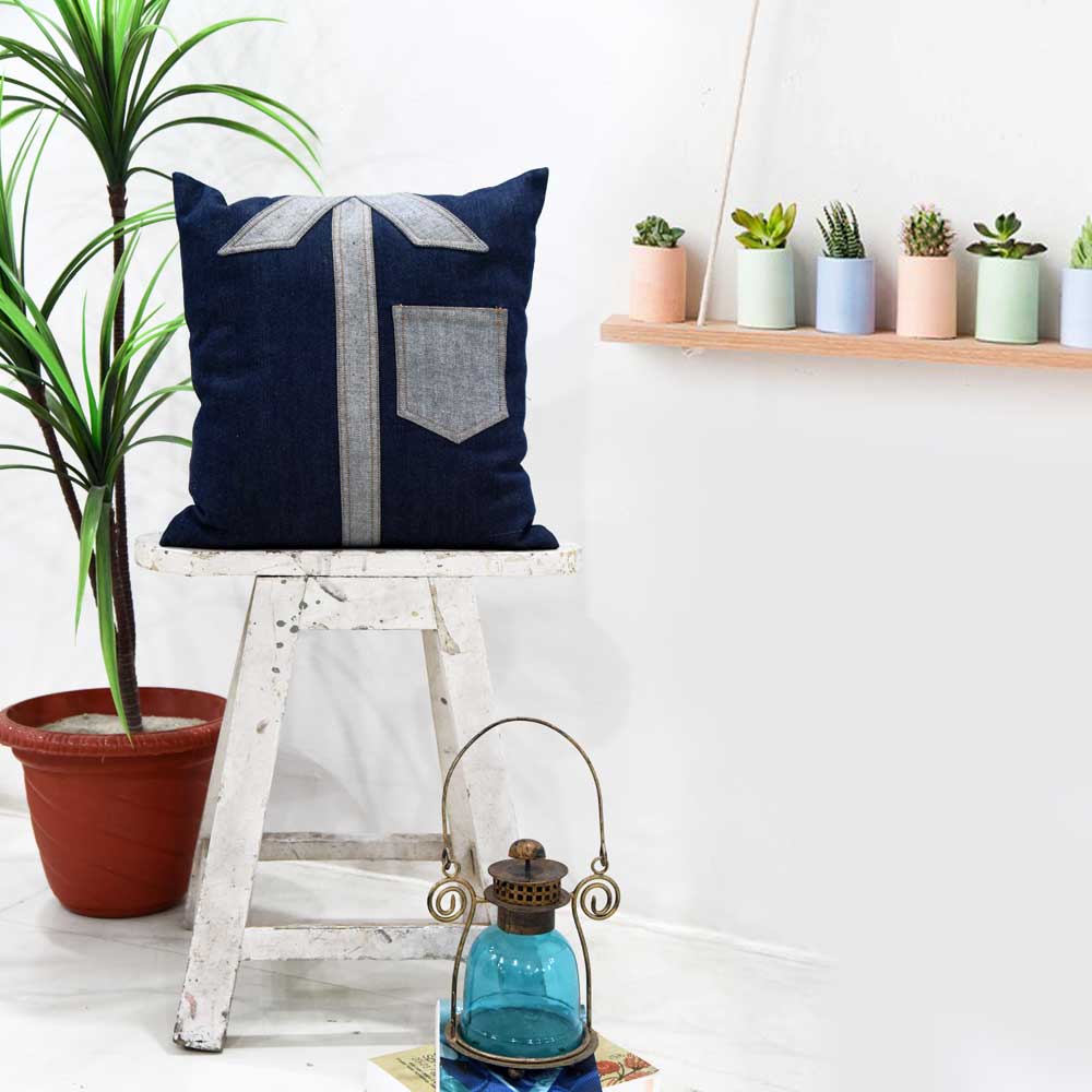 Sadyaska Shirte Denim Patchwork Car Chair Couche Office Sofa Indigo Blue Pillow Cushion Case 16" X 16"… 1 Pcs Cushion Cover