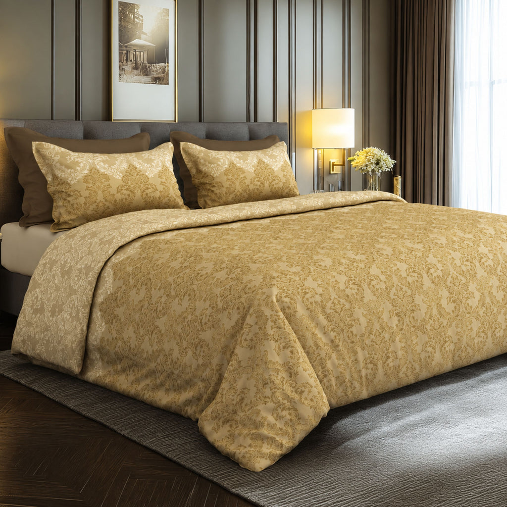 Sansaar by DDdecor Super King Bedsheet with 2 Pillow Covers - Hazel - Baroque - Sand - Ornamental Heritage Pattern - 1 Pc