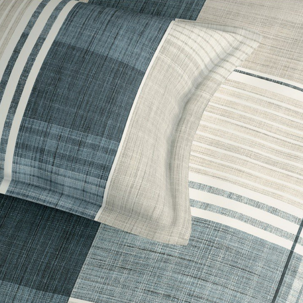 D'Decor Platinum AW25 Plaid Plush Blue Mirage Checks Digitally Printed 5-Piece Double Bedsheet Set | RP233 Plaid Plush Blue Mirage