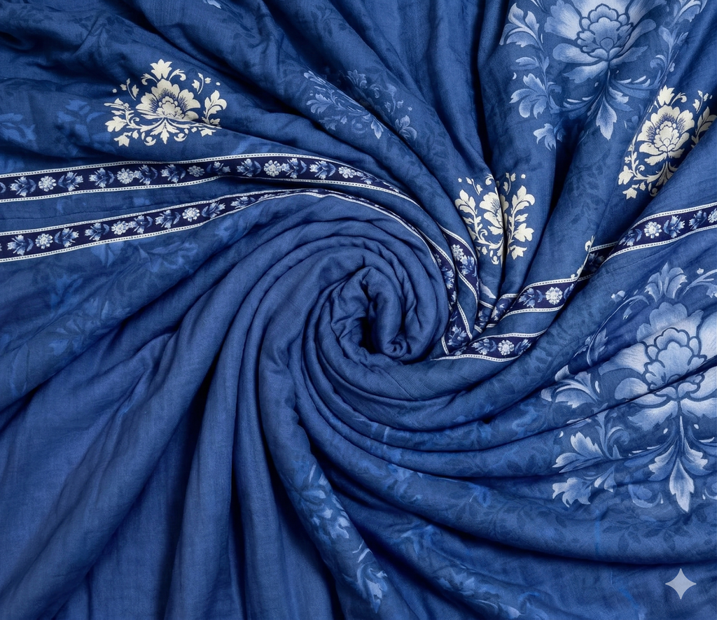 Spaces Shubha Blue Pottery Lichen Blue Traditional Floral 300TC Cotton Super King Bed Sheet Set | 1085774 Lichen Blue