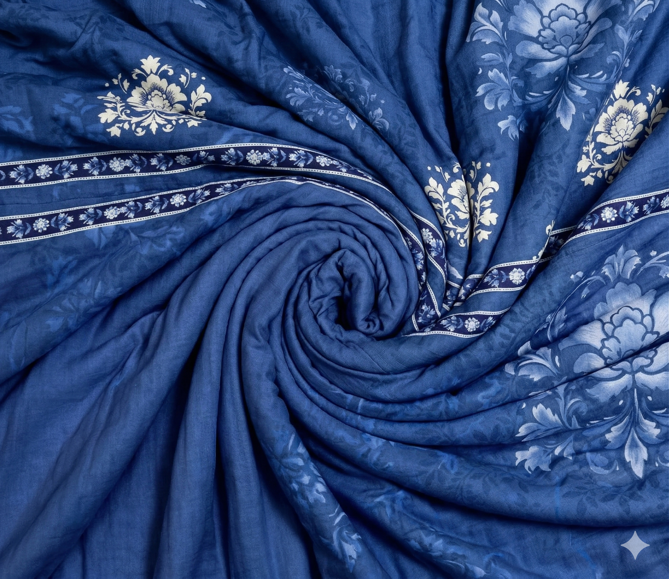 Spaces Shubha Blue Pottery Lichen Blue Traditional Floral 300TC Cotton Super King Bed Sheet Set | 1085774 Lichen Blue