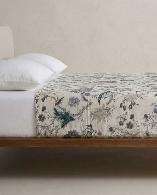 Jaipuri Vintage Floral Fitted Bedsheet | Hand block Printed Pure Cotton | Premium Elasticized Double King Size Bedcover