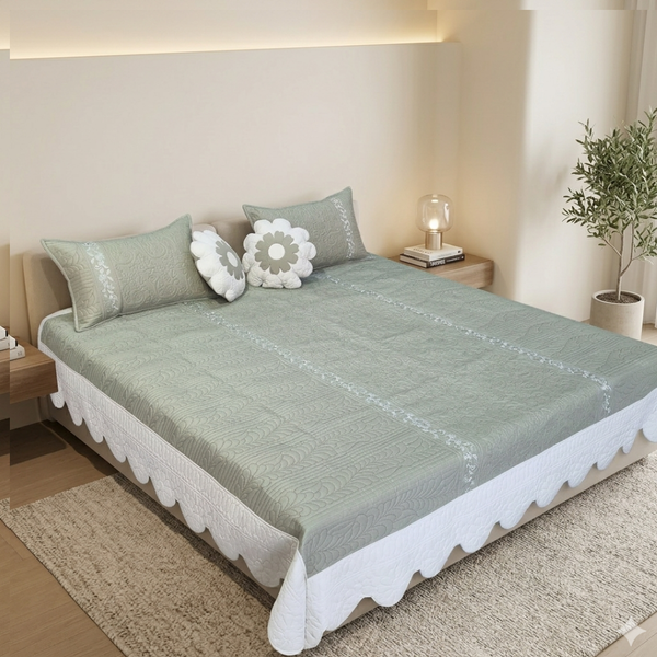 TIMA Angel 5PC Bedcover | Sage Green & White Quilted Set