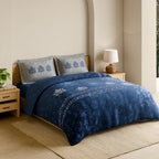 Spaces Shubha Blue Pottery Lichen Blue Traditional Floral 300TC Cotton Super King Bed Sheet Set | 1085774 Lichen Blue