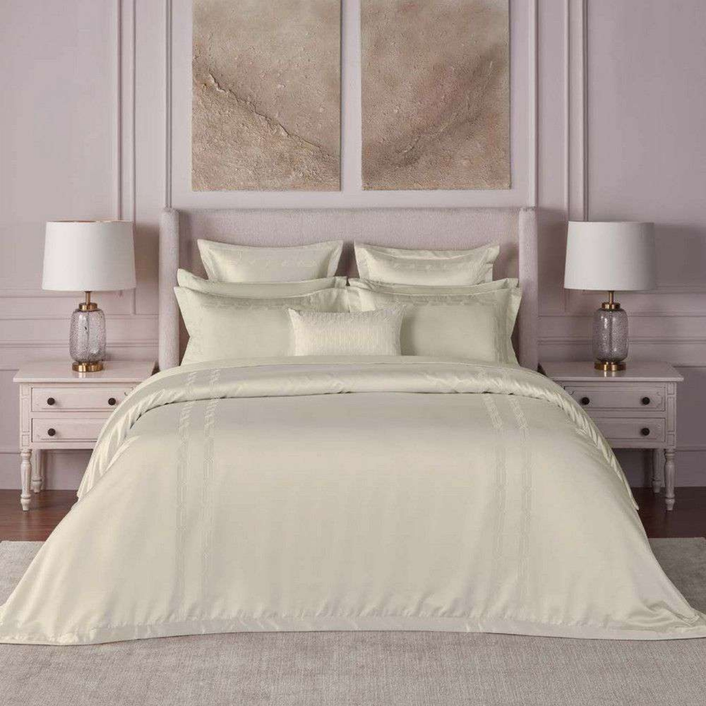 D'Decor Luxor Estella Oatmeal Luxury 6-Piece Bedding Gift Set | 800 TC Cotton Sateen Bedsheet & Embroidered Bed Cover | LX02 Oatmeal