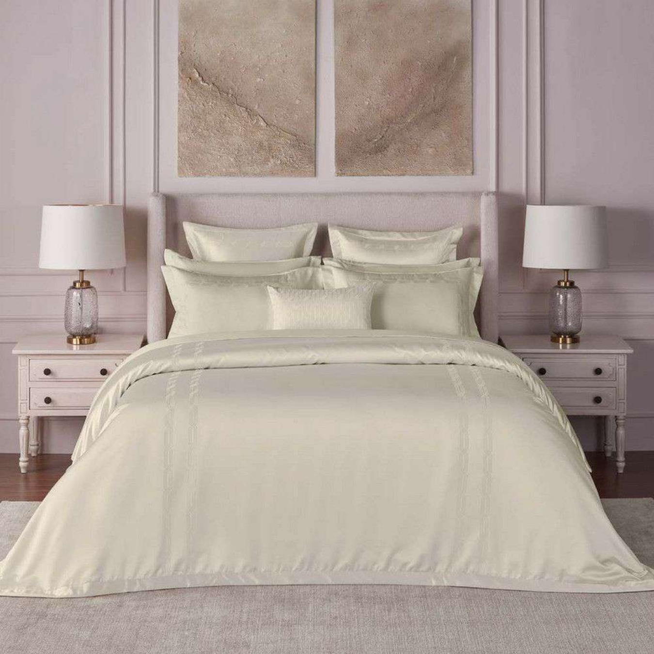 D'Decor Luxor Estella Oatmeal Luxury 6-Piece Bedding Gift Set | 800 TC Cotton Sateen Bedsheet & Embroidered Bed Cover | LX02 Oatmeal