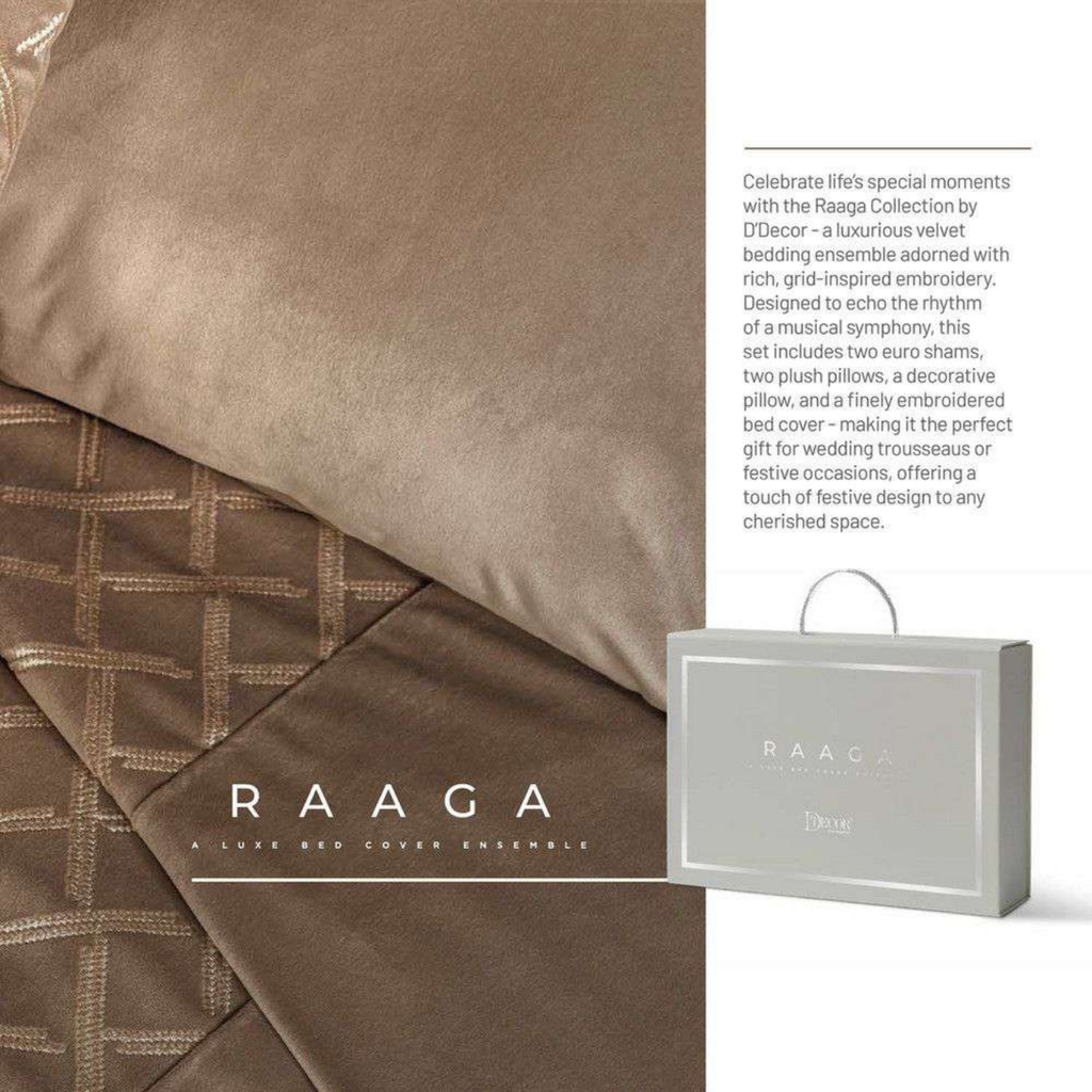 D'Decor Ragaa Harvest Gold Luxury 6-Piece Bedding Gift Set | Premium High-Density Embroidered Duvet Cover & Double Bedsheet | Harvest Gold
