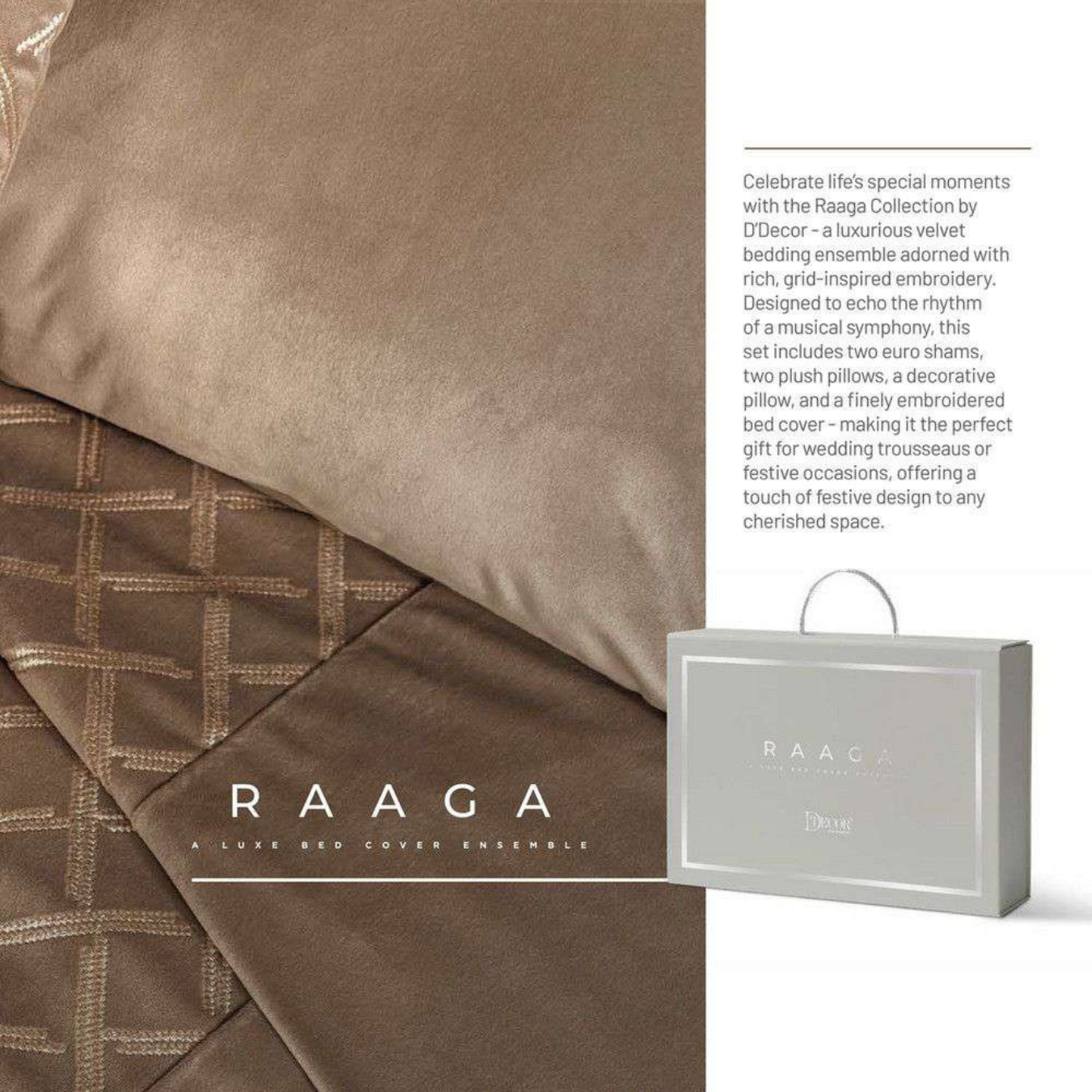 D'Decor Ragaa Sandstone Luxury 6-Piece Bedding Gift Set | Premium High-Density Embroidered Duvet Cover & Double Bedsheet | Sandstone