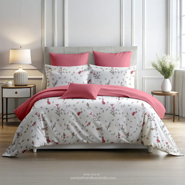 Linsdon Home House of Whites Floral Bloom | Blush Pink - Digitally Printed 100% Cotton King Bedsheet Set
