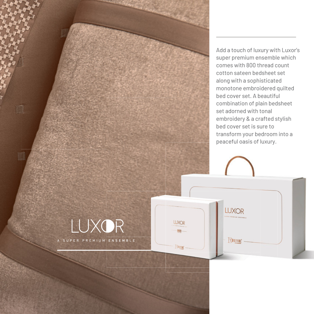 D'Decor Luxor Sanders Serene Sky Super Premium 6-Piece Bedding Gift Set | 800 TC Cotton Sateen & Monotone Embroidered Quilted Bed Cover | LX01 Serene Sky
