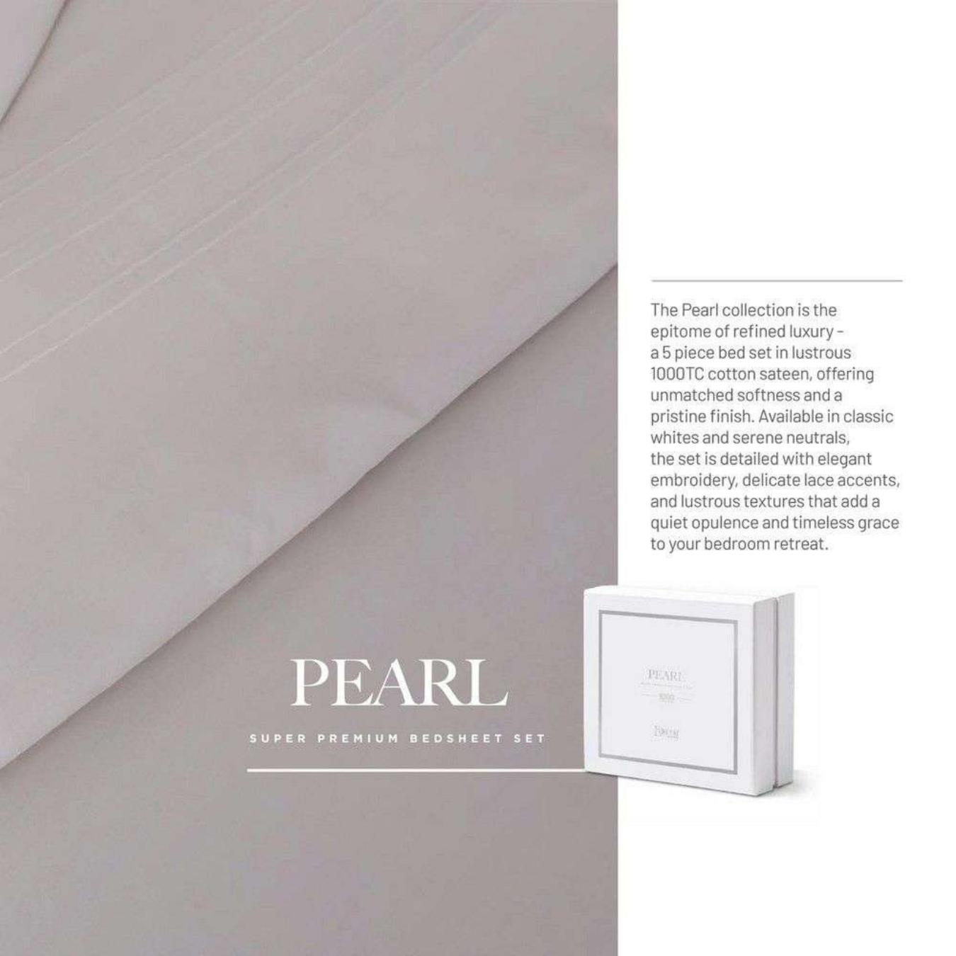 D'Decor Pearl Miraan Seedpearl Super Premium 5-Piece Bedsheet Set | 1000 TC Cotton Sateen with Elegant Embroidery | PE02 Seedpearl