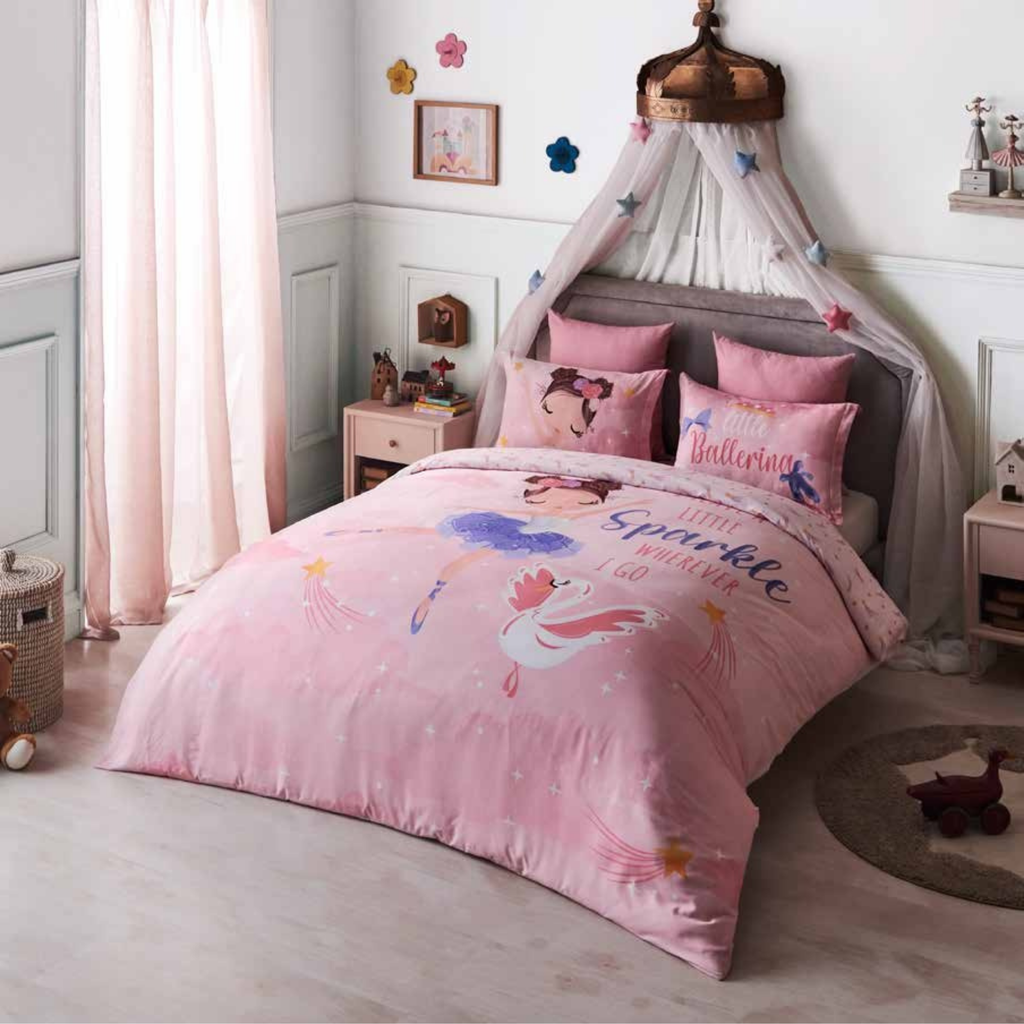 D'Decor Kids Zone Ballerina Candy Floss Digital Print Cotton Bedsheet Set | LB26 Candy Floss