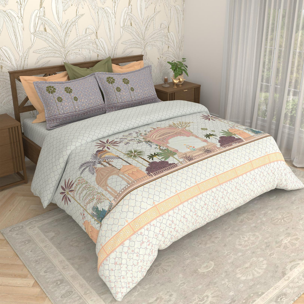 Bombay Dyeing Rani Ka Buag 7817 Heritage Floral 400TC Cotton Satin King Bedsheet Set | 7817 Sisodia Rani Baug