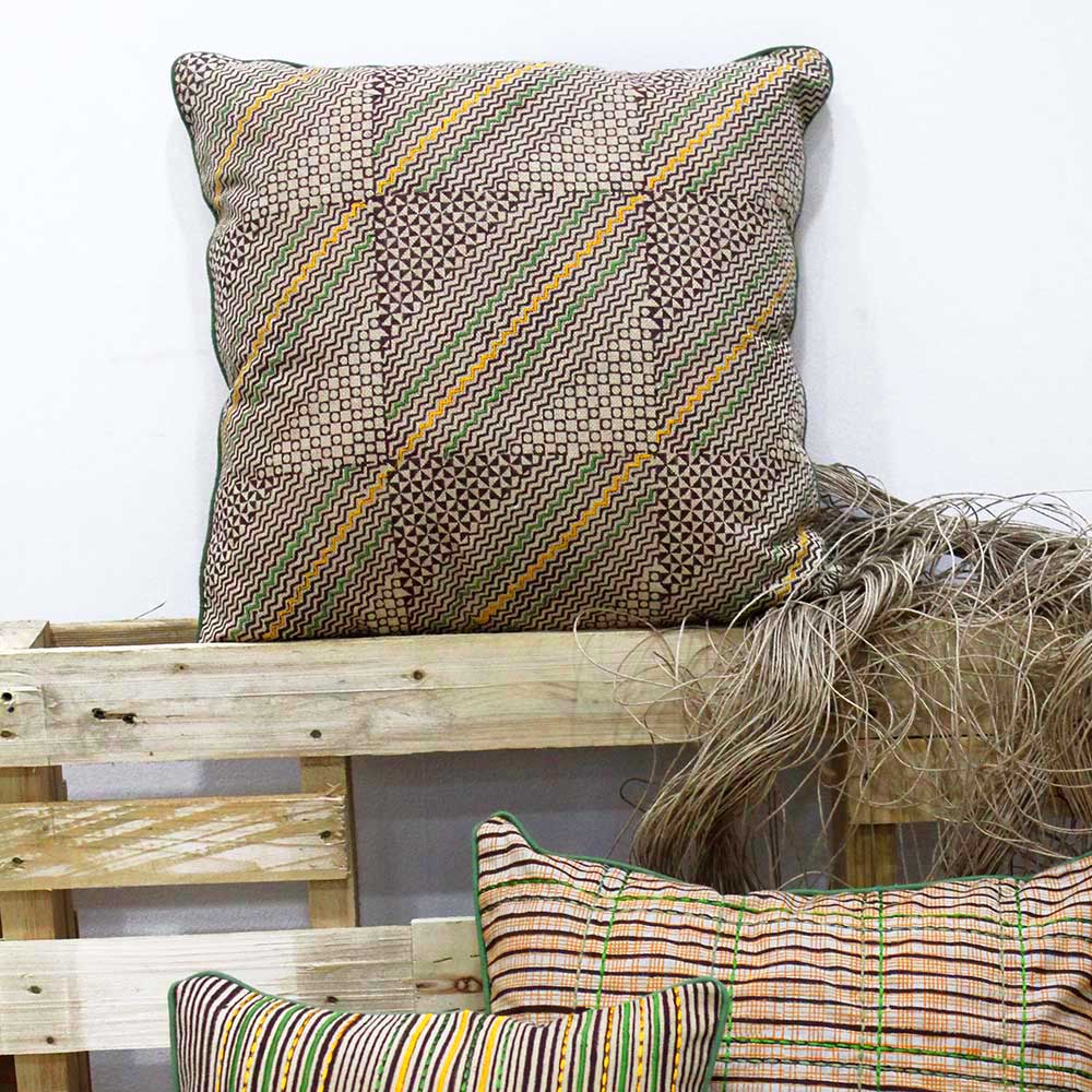 Sadyaska Block Printed and Embroidered Cotton Gold Color (16" X 16")… 1 Pcs Cushion Cover