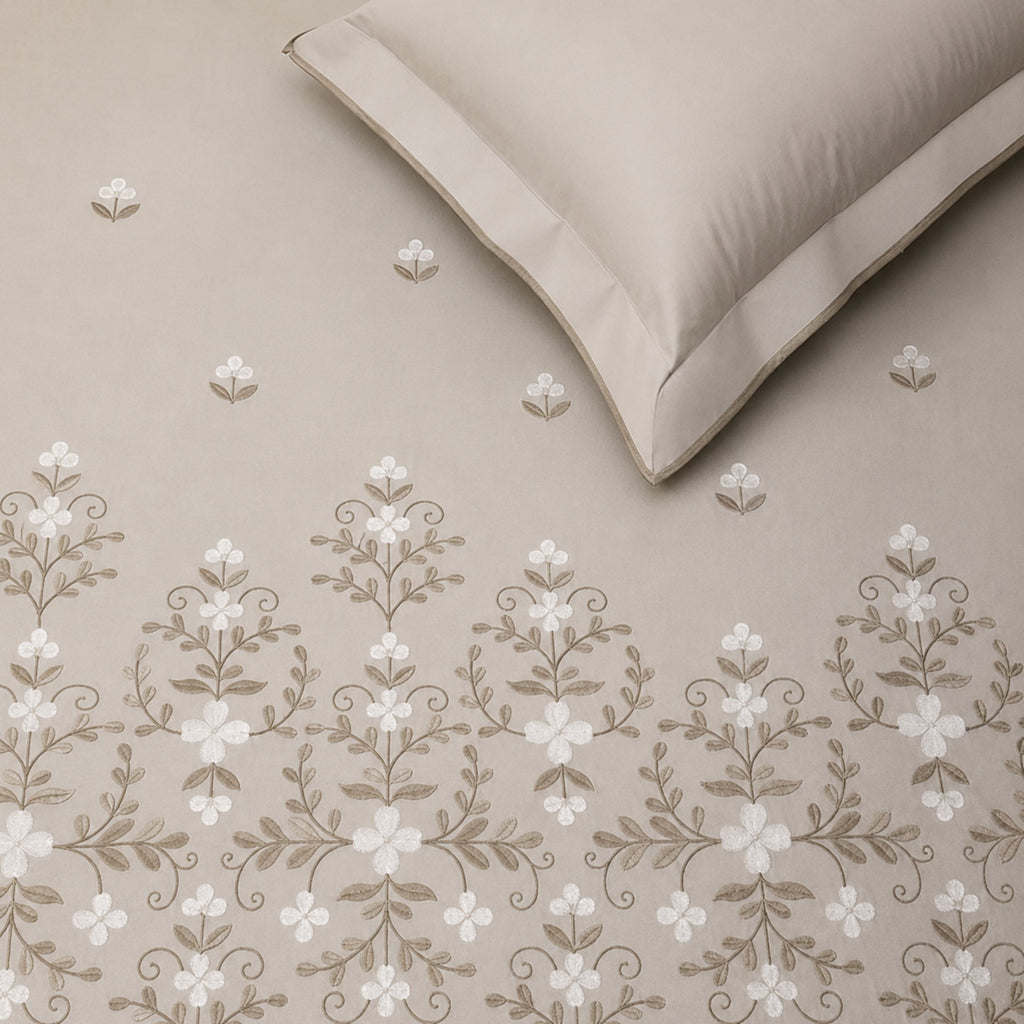 Sansaar by DDdecor Large Bedsheet Set with 2 Pillow Covers - Blossette - Silver Lining - Embroidered - 1 Pc